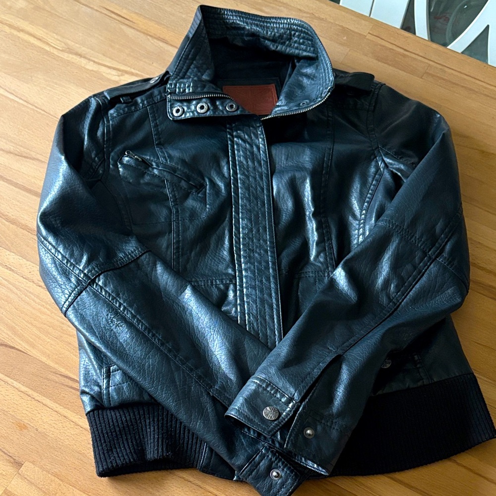 Miss London, leather look jacket